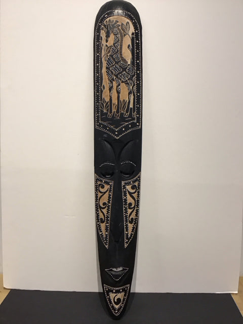 40" Wood Carved Black Indonesian Mask