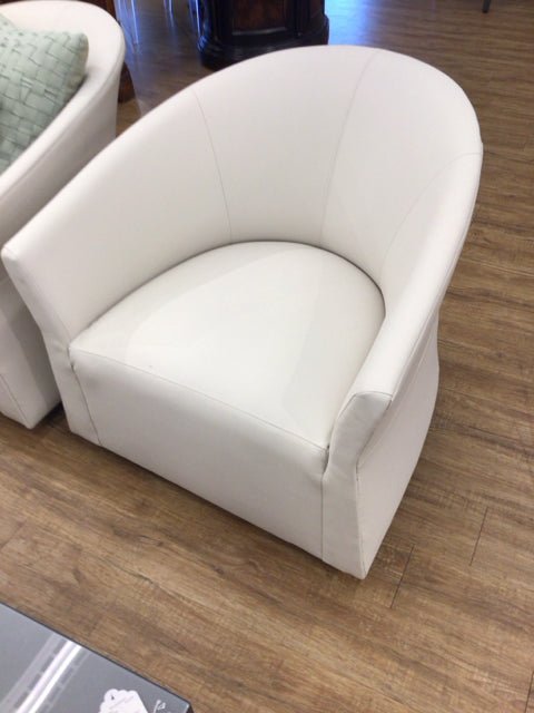 Cream Leather Curved Back Swivel Chair