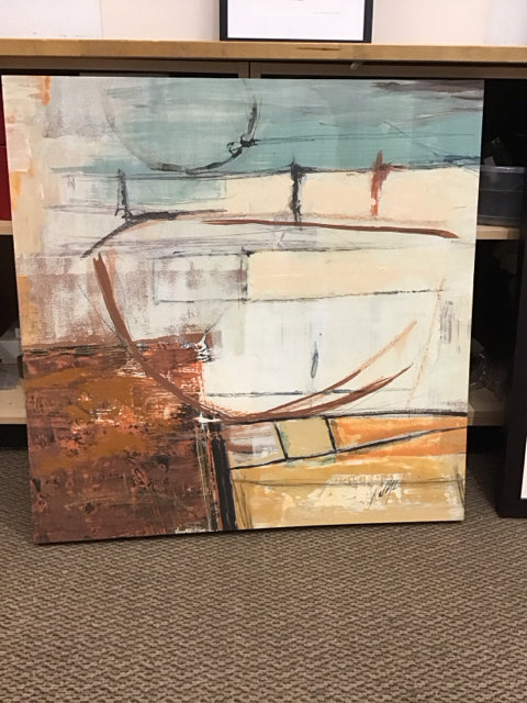 26"Sq Brown/Green Abstract Print on Canvas