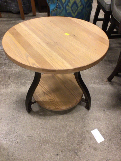 28" Round Light Wood & Metal End Table