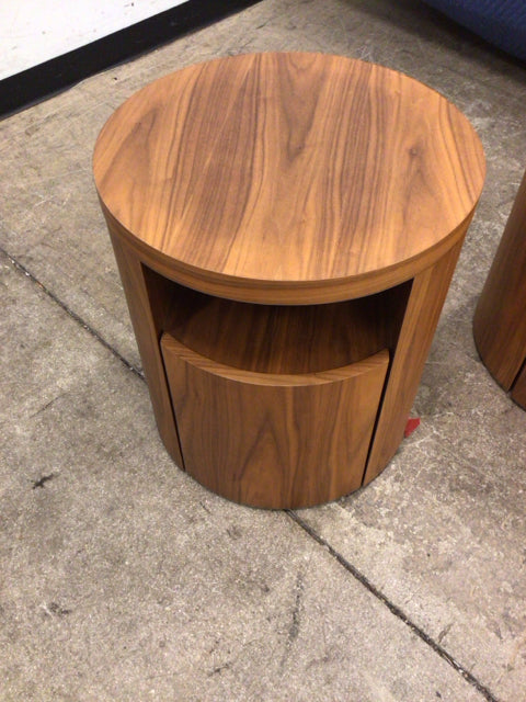 21.5" H x 19" AS-IS Angel Cerda Round Walnut Nightstand( Round Mark On Top)