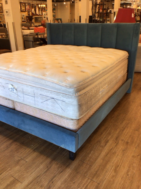 Blue Fabric Upholstered King Bed