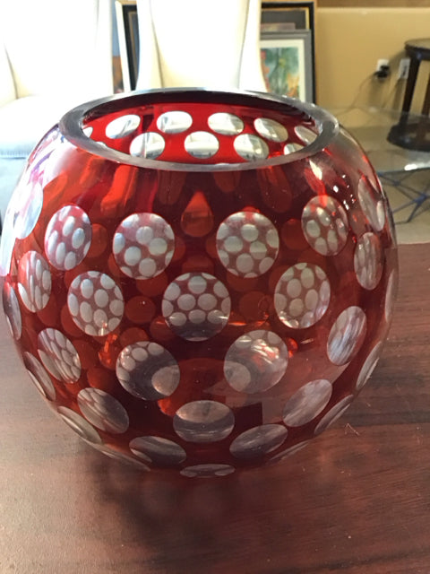6" Red Cut To Clear Polka Dot Vase