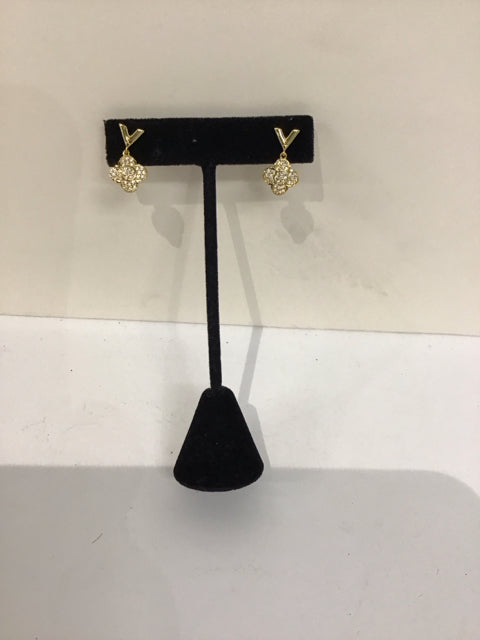 Louis Vuitton Style Gold/Pave Dangling Earrings