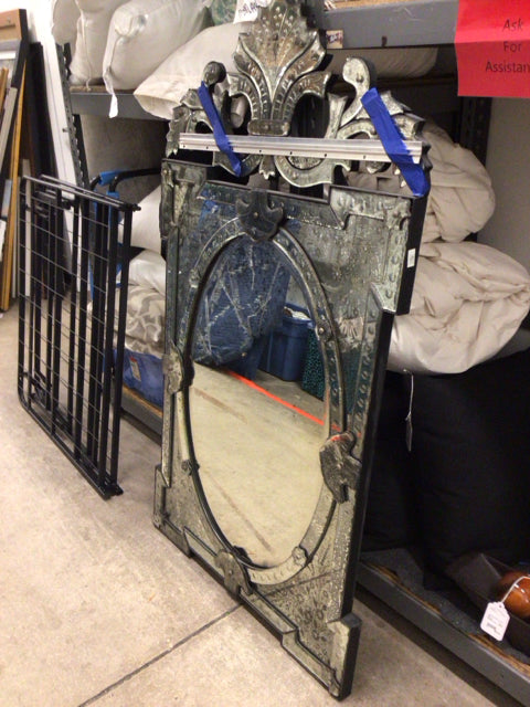 AS-IS 59 x 39 RH Etched  Mirror(Marks On Mirror)