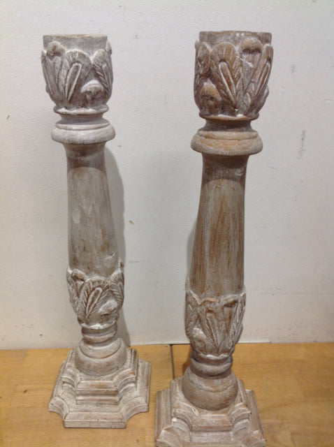 Candle Holders - Set Of 2 Wood Carved