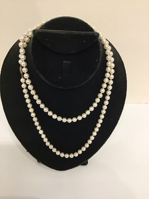 36" 6.5mm Akoya Cultured Pearl Strand w/Gold Filigree Clasp