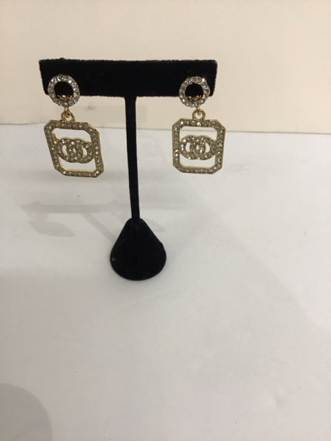 Gold/Pave Square Earrings