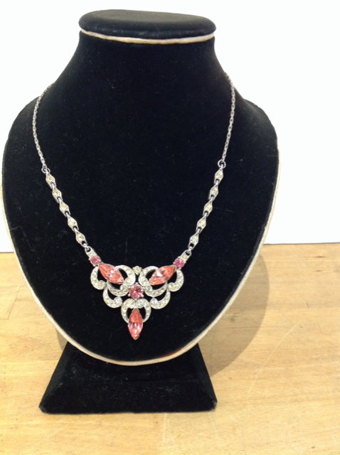 Silver w/Pink Rhinestone Necklace