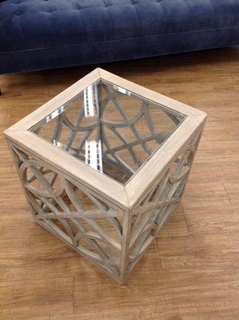 Amari Glass/Wood End Table AS-IS Glass Scratched