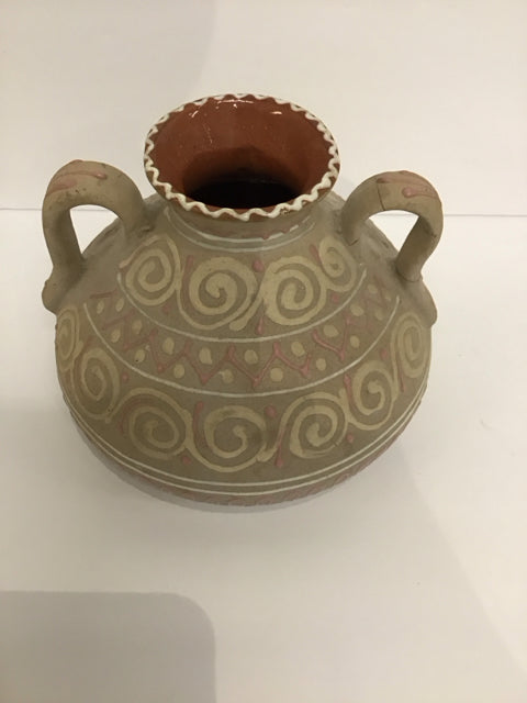 7" Painted Pottery Vase w/Handles