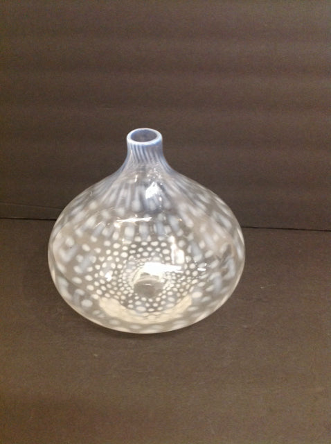 8" Clear Glass Vase w/White Spots
