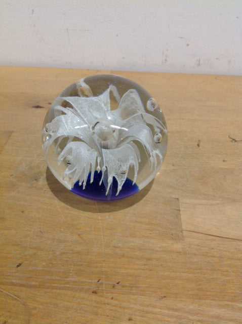 White Flower Glass Paperweight