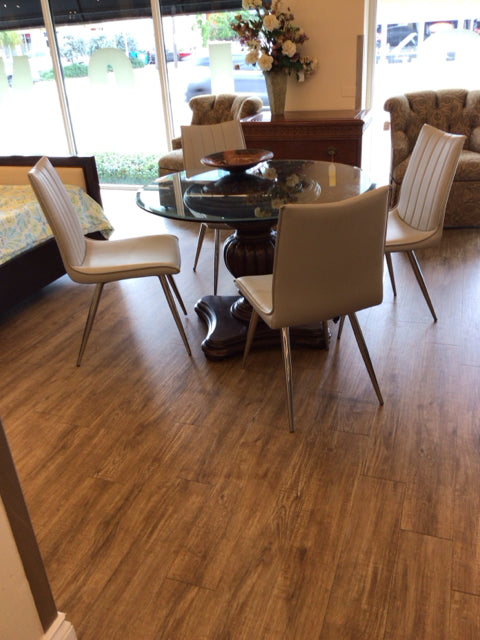 Set Of 4 Taupe Vinyl Dining Chairs