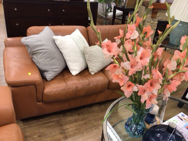 W. Sohililg USA Light Brown Leather Tufted Sofa