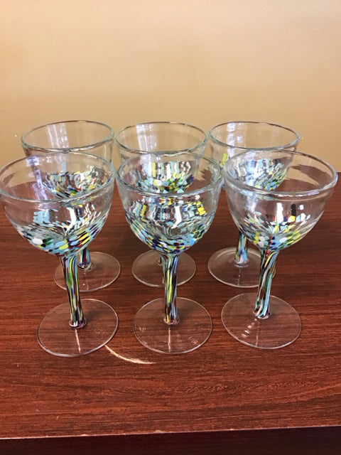 Set Of 6 Painted Confetti Handblown Wine Glasses