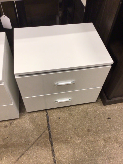 White Lacqured Two Drawer Nightstand