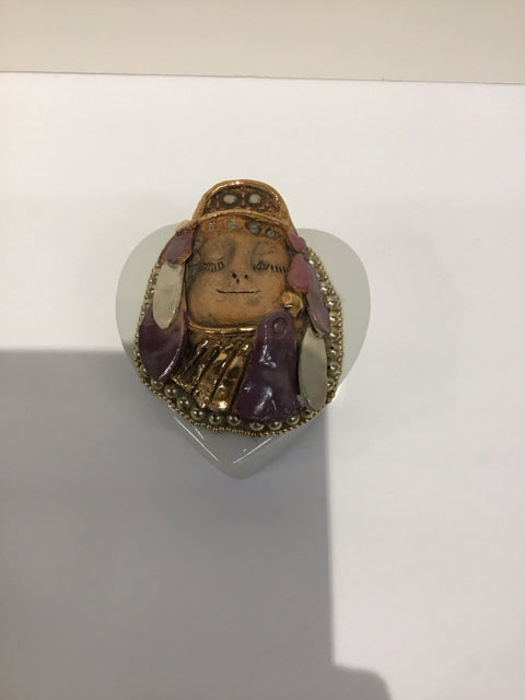 Ceramic Heart Trinket Box w/Face Decor