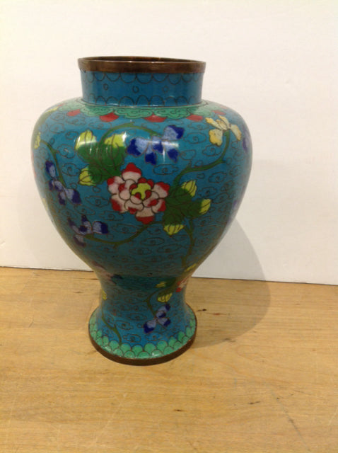 7.5" Blue Metal Vase w/Florals