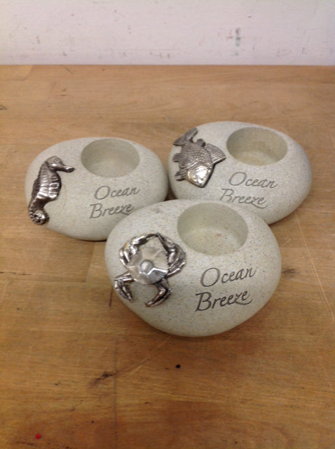 Set Of 3 Ocean Breeze Pebble Votives