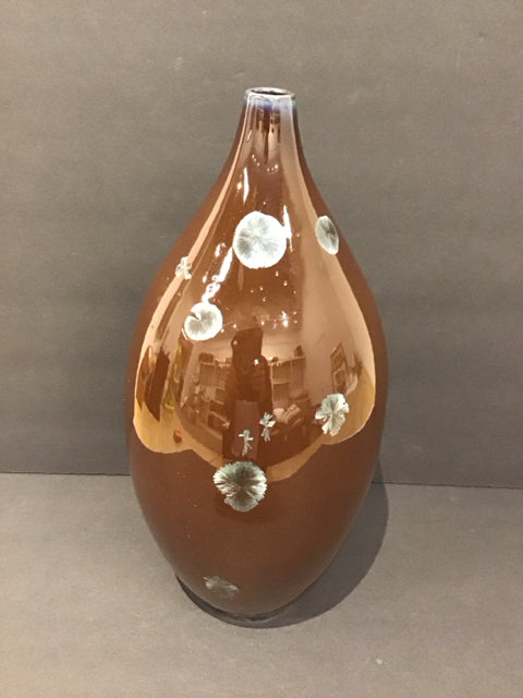 15" Brown Ceramic Vase w/Spots
