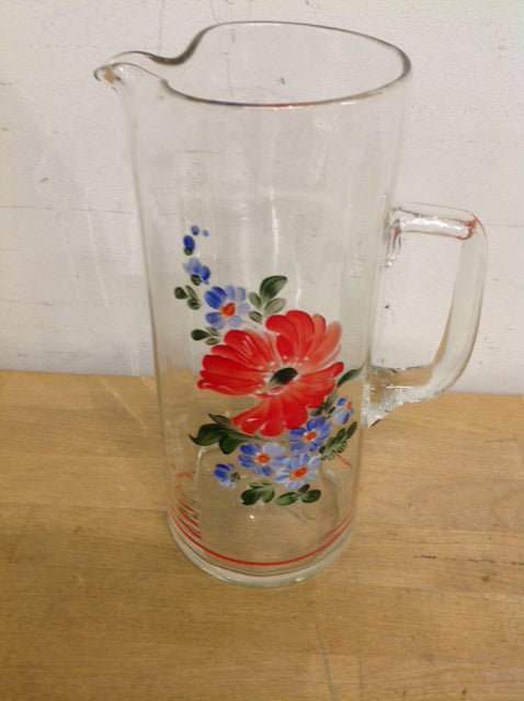 10" Painted Flower Glass Pitcher