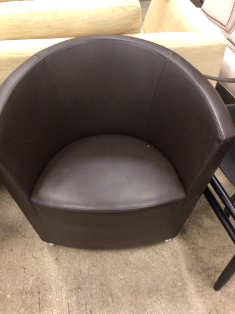 Tacchini Brown Leather/Wood Back Chair