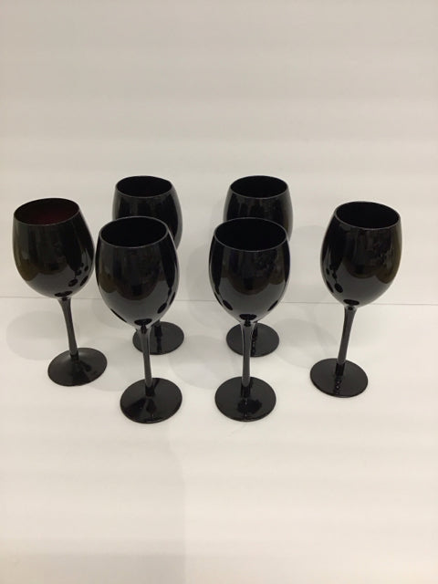Set/6 Black Glass Water Goblets
