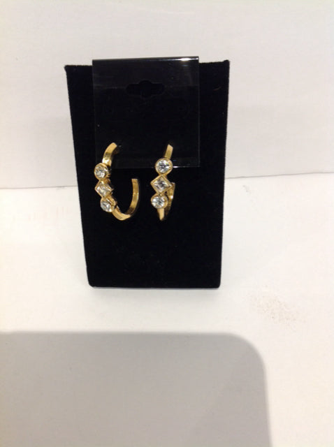 Gold Hoop Earrings w/Rhinestones