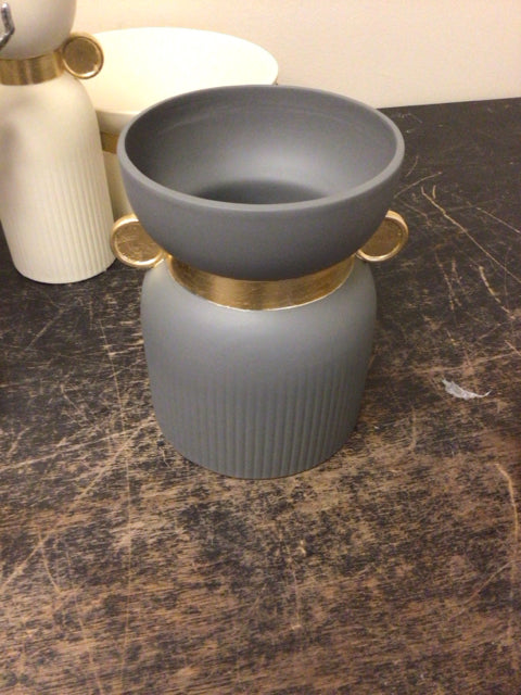 Matte Grey & Gold Accent Vase