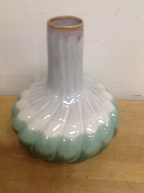 Vase- 11" Green & White Ceramic