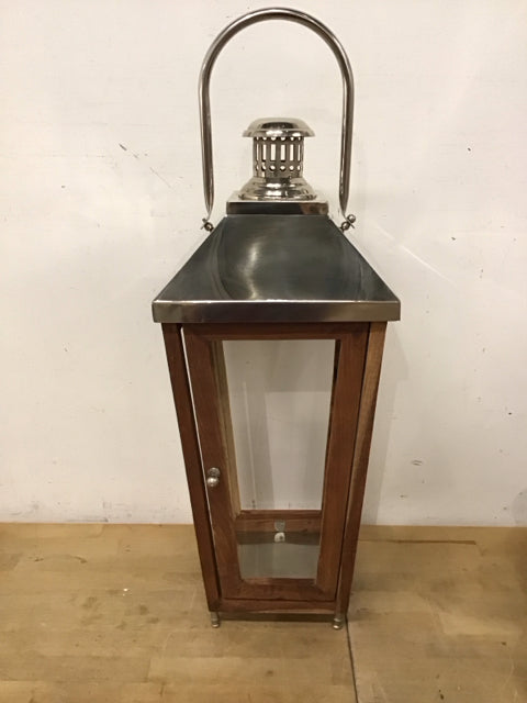 30" Wood & Chrome Lantern