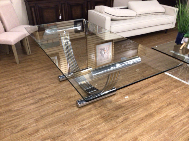80" X 40" Romeo Riga Vintage Glass/Chrome/Brass Dining Table