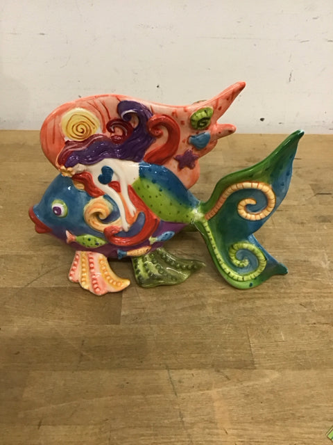 10"x7" Colorful Mermaid Fish Ceramic Sculpture
