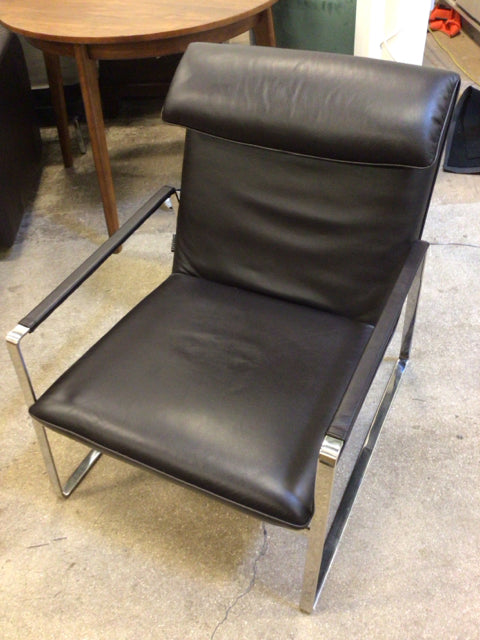 Modani Brown Leather & Chrome Arm Chair