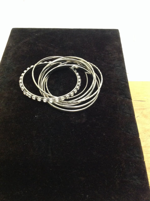 7 Silver Tone Bangle Bracelets