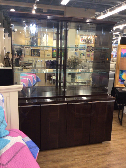 AS-IS El Dorado Brown Lacqured China Cabinet(Top Right Inside/Bottom Right Side)
