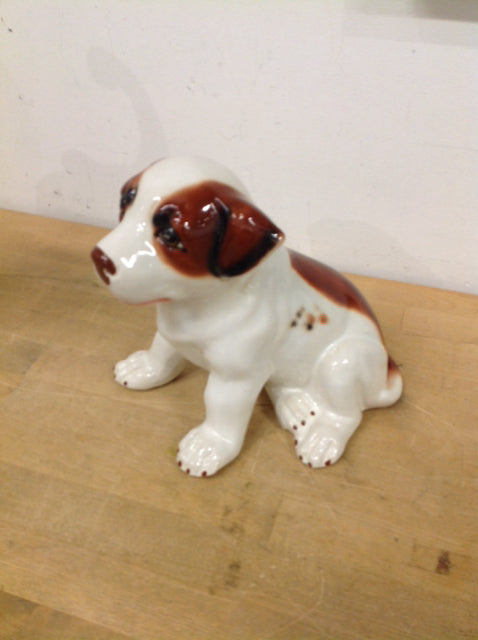 10" Brown & White Ceramic Dog