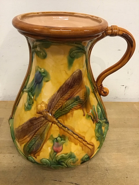 11" Majolica Ceramic Dragon Fly Pitcher