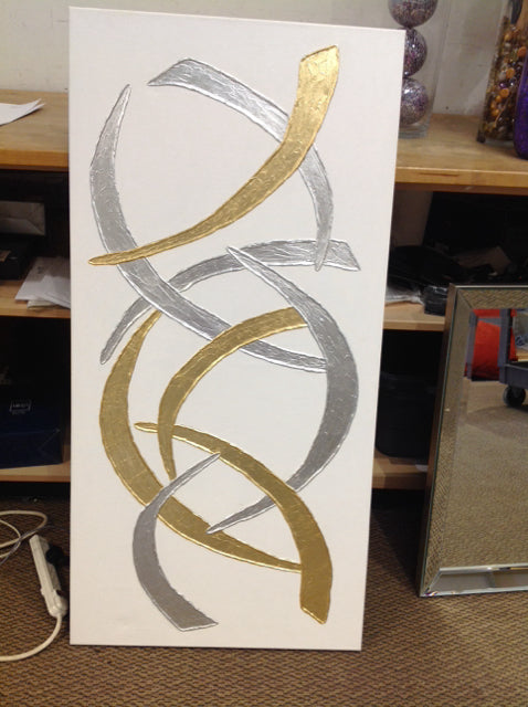 23x47 Gold/Silver Abstract on Canvas