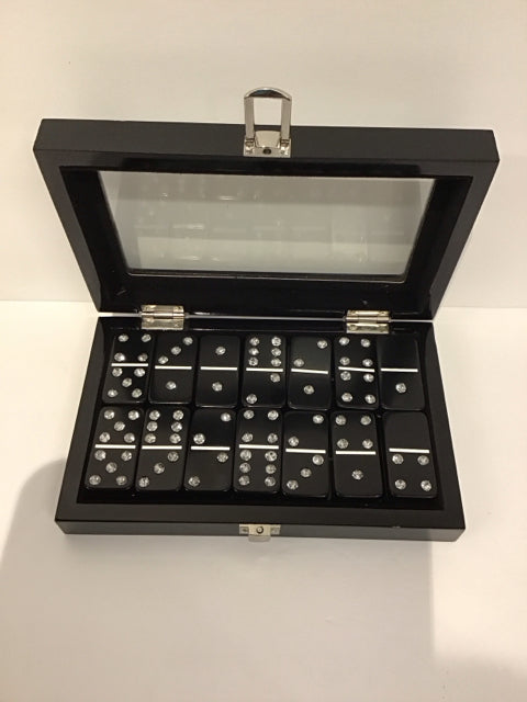 Black Tile Domino Set w/Rhinestones in Case