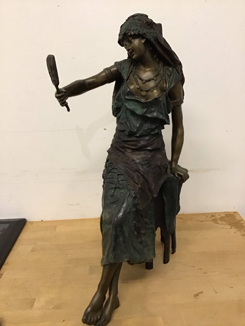 28"h x 17" w Louis Hottot "Gypsy Girl" Bronze Sculpture