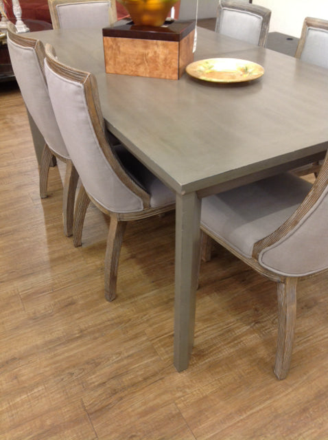 As Is Set Of 7 Grey Fabric & Wood Dining Chairs