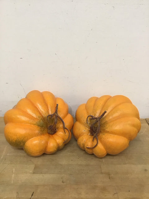 Set Of 2 Orange Decorative Pumpkins
