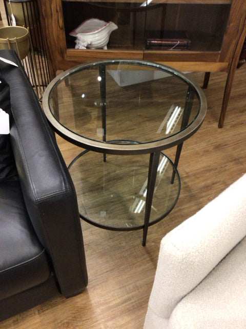 Round Metal Two Tier Glass Top End Table