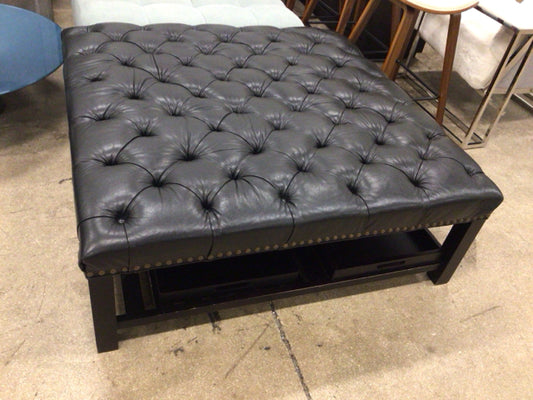 Black Vinyl Tufted Ottoman W/2 Trays