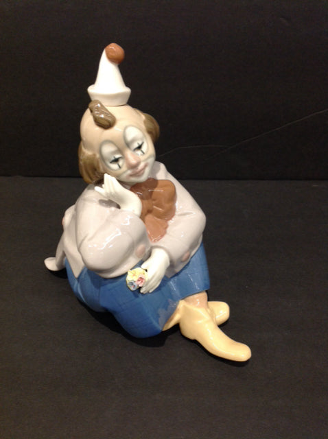 7" Nadal Porcelain Sitting Clown w/Flowers
