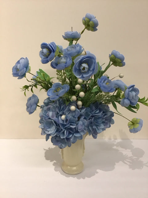 Blue Peony Hydrangea Floral Ceramic Vase