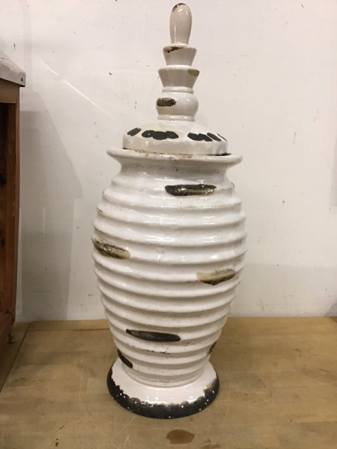 22" Cream Ceramic Lidded Jar