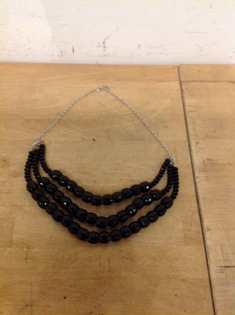 3 Strand Black Beaded Necklace